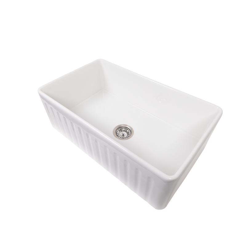 Elodie 760x459 Gloss White Farmhouse Fireclay Single Bowl Sink