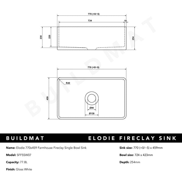 Alma Elodie 770x459 Gloss White Farmhouse Fireclay Single Bowl Sink