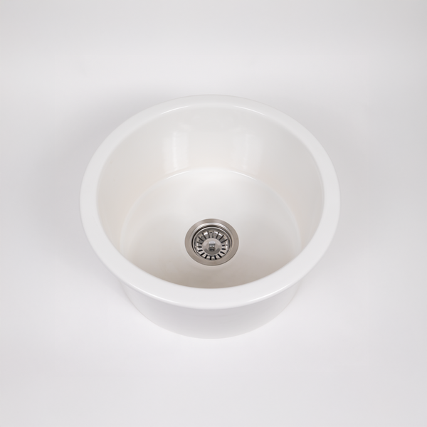 Alma Jocasta 460x460 Gloss White Circle Fireclay Single Bowl Sink