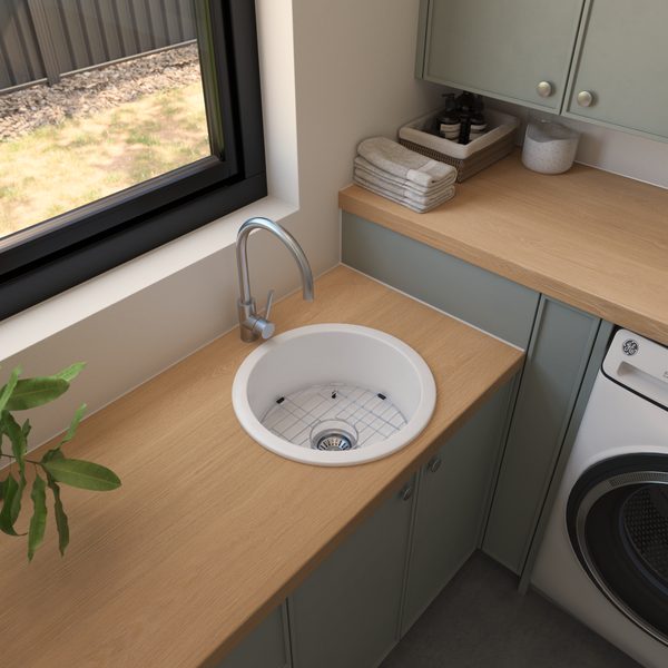 Alma Jocasta 460x460 Gloss White Circle Fireclay Single Bowl Sink