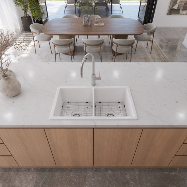 Alma Fleur 813x483 Gloss White Fireclay Double Bowl Sink