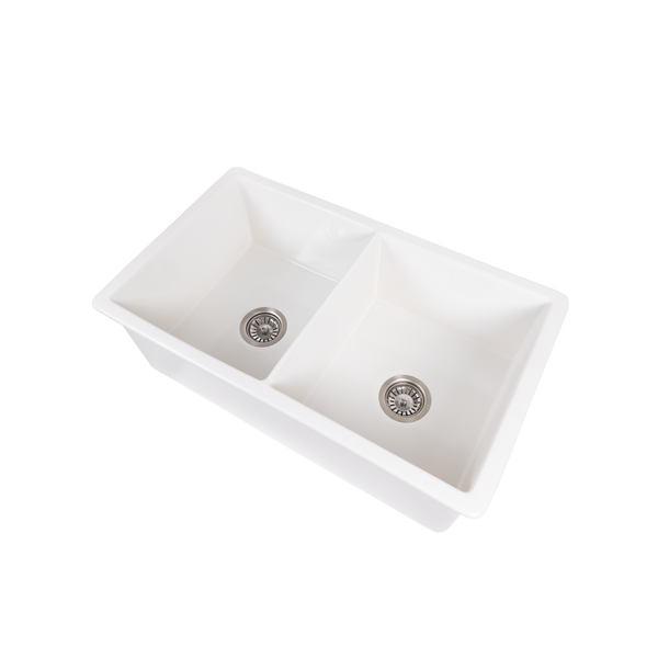 Alma Fleur 813x483 Gloss White Fireclay Double Bowl Sink