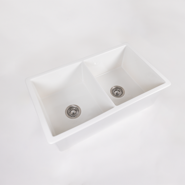 Alma Fleur 813x483 Gloss White Fireclay Double Bowl Sink