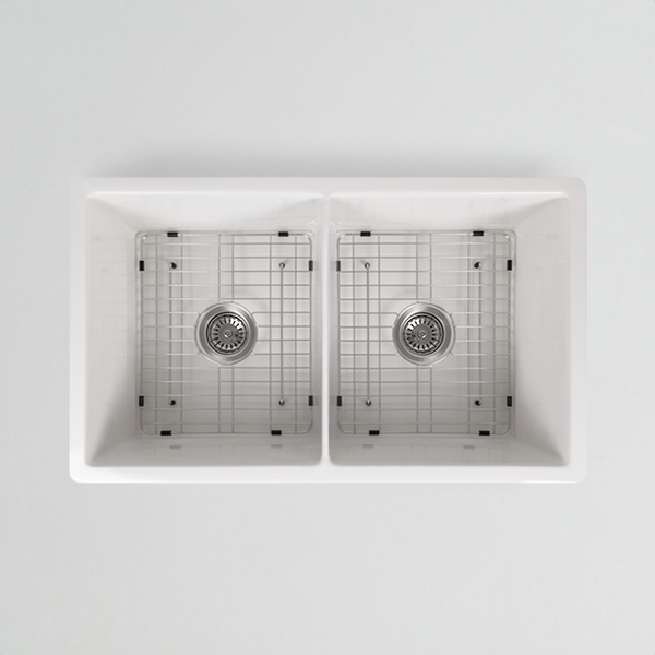 Alma Fleur 813x483 Gloss White Fireclay Double Bowl Sink