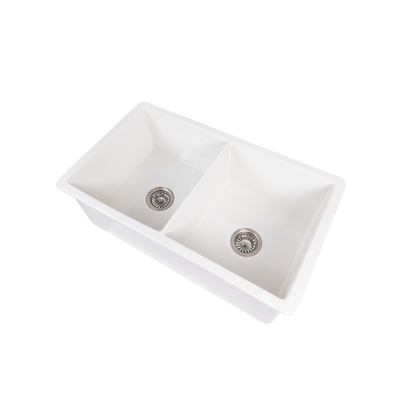 Fleur 813x483 Gloss White Fireclay Double Bowl Sink