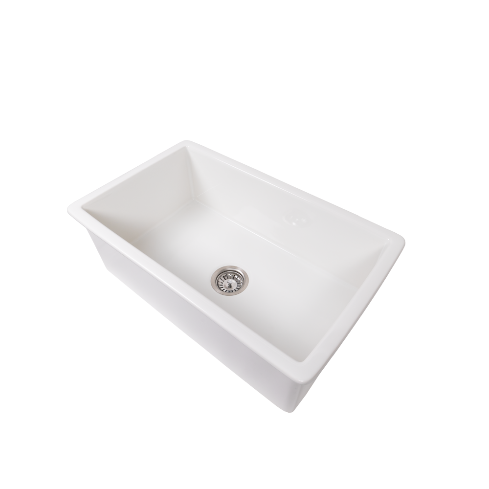 Libby 760x449 Gloss White Fireclay Single Bowl Sink