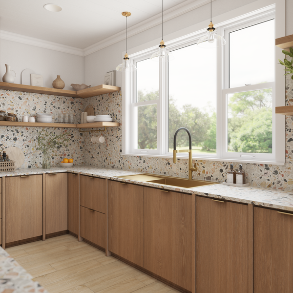 Alma Brushed Brass Gold Iver 1080x500 Single Bowl Tap Landing with Left Drain Board Sink