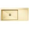 Alma Brushed Brass Gold Iver 1080x500 Single Bowl Tap Landing with Right Drain Board Sink