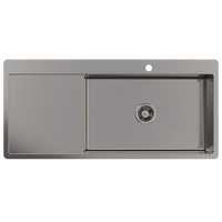 Alma Brushed Gunmetal Iver 1080x500 Single Bowl Tap Landing with Left Drain Board Sink