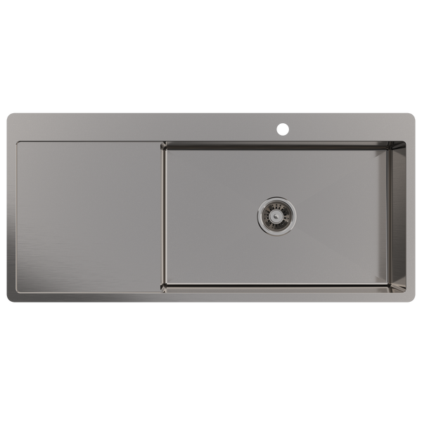 Alma Brushed Gunmetal Iver 1080x500 Single Bowl Tap Landing with Left Drain Board Sink