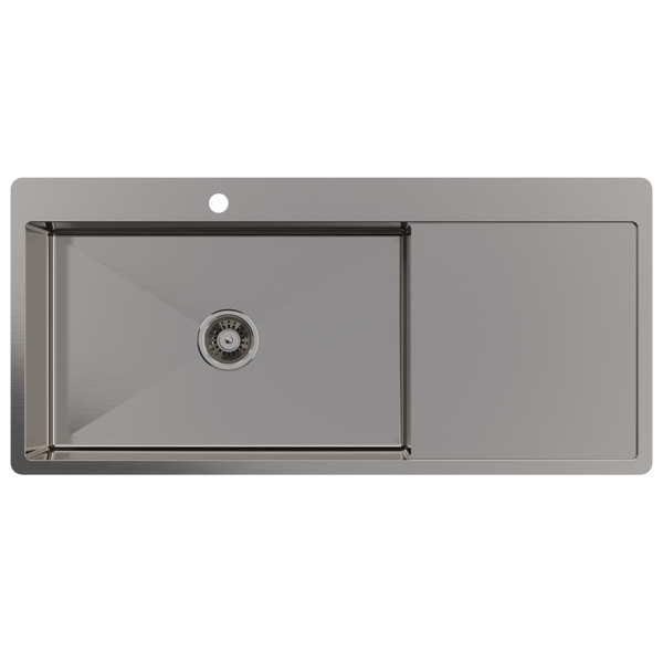 Alma Brushed Gunmetal Iver 1080x500 Single Bowl Tap Landing with Right Drain Board Sink