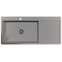 Alma Brushed Gunmetal Iver 1080x500 Single Bowl Tap Landing with Right Drain Board Sink