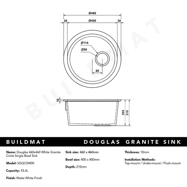 Alma Douglas 460x460 White Granite Circle Single Bowl Sink