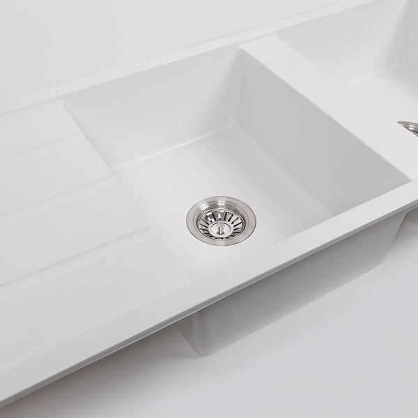 Alma Darlene 1200x500 White Granite Drainboard Double Bowl Sink
