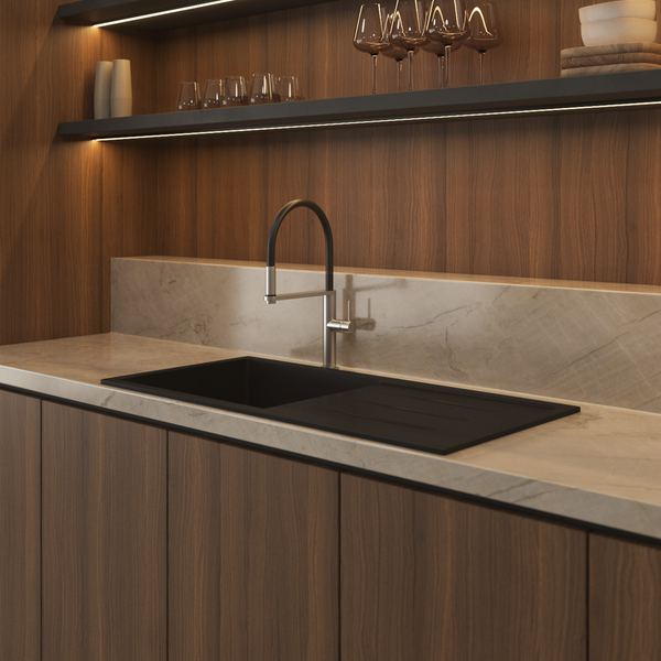 Alma Randall 1000x500 Black Granite Drainboard Single Bowl Sink