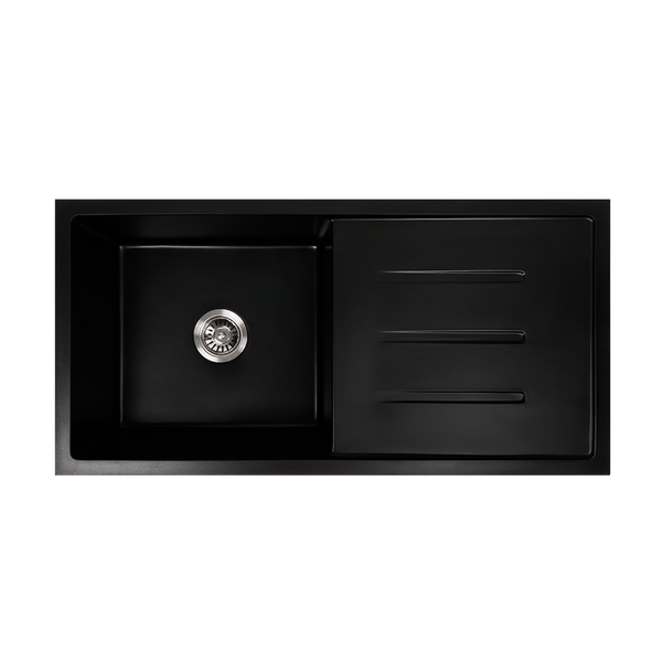 Alma Randall 1000x500 Black Granite Drainboard Single Bowl Sink