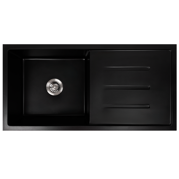 Alma Randall 1000x500 Black Granite Drainboard Single Bowl Sink