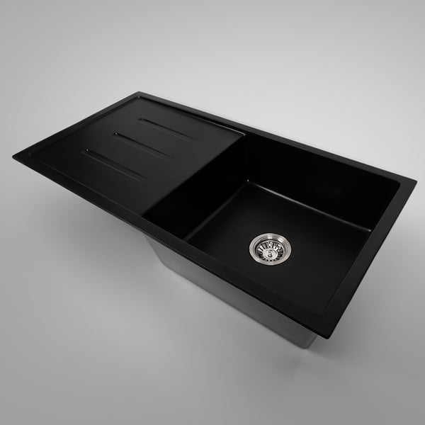 Alma Randall 1000x500 Black Granite Drainboard Single Bowl Sink