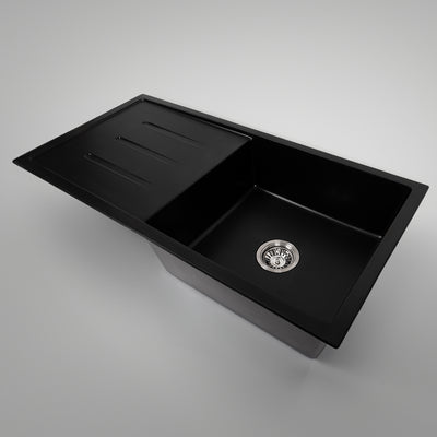 Randall 1000x500 Black Granite Drainboard Single Bowl Sink