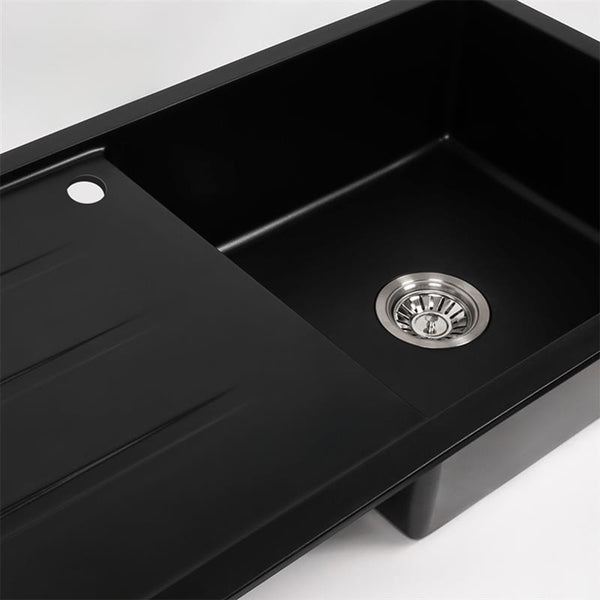 Alma Randall 1000x500 Black Granite Left Drainboard Single Bowl Tap Landing Sink