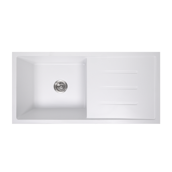 Alma Randall 1000x500 White Granite Drainboard Single Bowl Sink