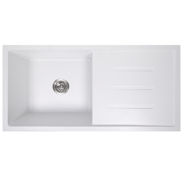 Alma Randall 1000x500 White Granite Drainboard Single Bowl Sink