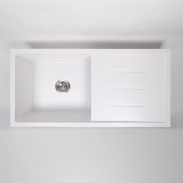 Alma Randall 1000x500 White Granite Drainboard Single Bowl Sink
