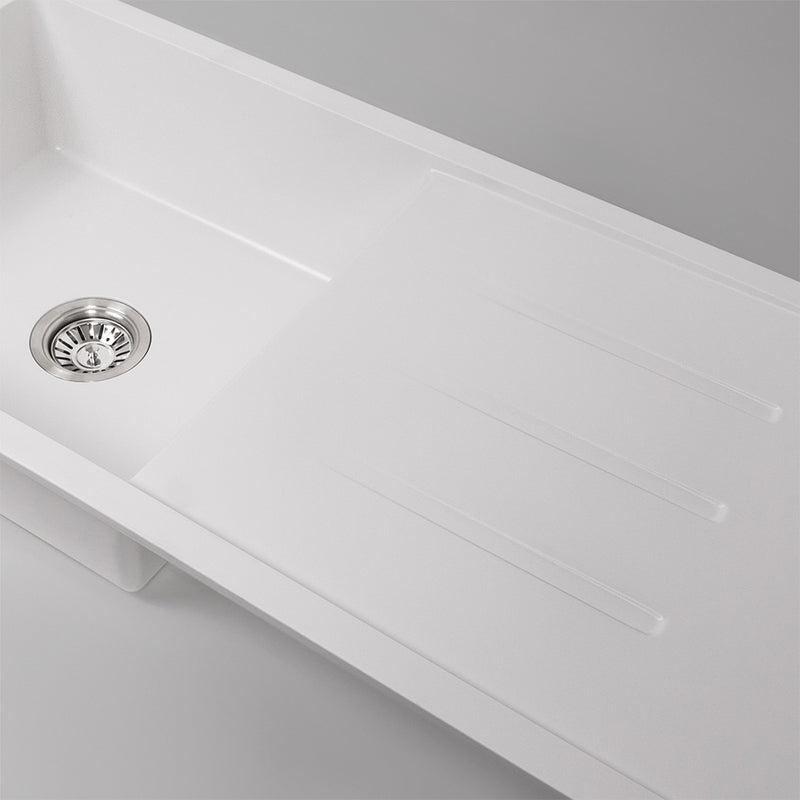 Randall 1000x500 White Granite Drainboard Single Bowl Sink