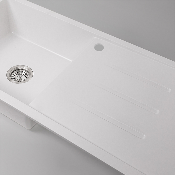 Alma Randall 1000x500 White Granite Right Drainboard Single Bowl Tap Landing Sink