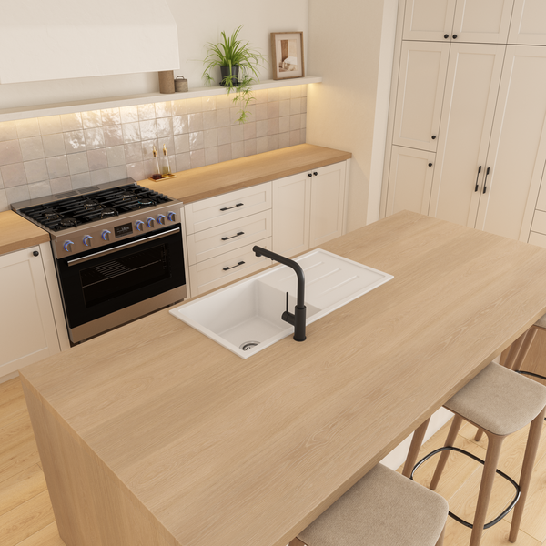 Alma Randall 1000x500 White Granite Drainboard Single Bowl Sink