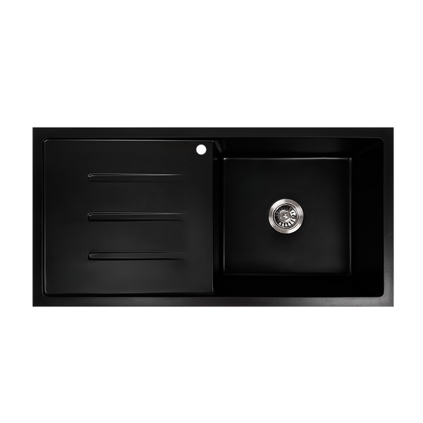 Alma Randall 1000x500 Black Granite Left Drainboard Single Bowl Tap Landing Sink