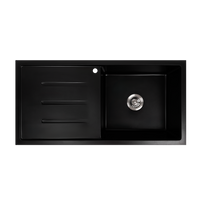 Alma Randall 1000x500 Black Granite Left Drainboard Single Bowl Tap Landing Sink