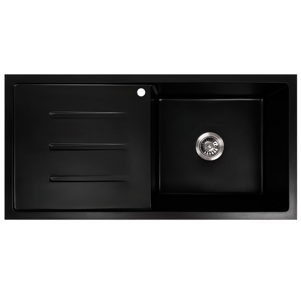 Alma Randall 1000x500 Black Granite Left Drainboard Single Bowl Tap Landing Sink