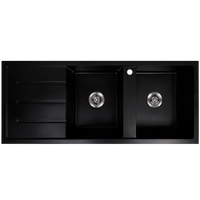 Alma Darlene 1200x500 Black Granite Left Drainboard Double Bowl Tap Landing Sink