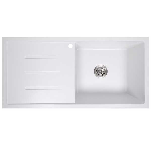 Alma Randall 1000x500 White Granite Left Drainboard Single Bowl Tap Landing Sink