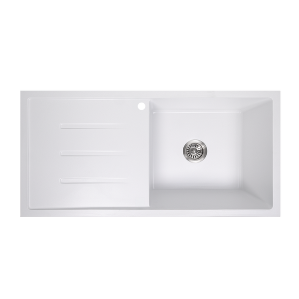 Alma Randall 1000x500 White Granite Left Drainboard Single Bowl Tap Landing Sink