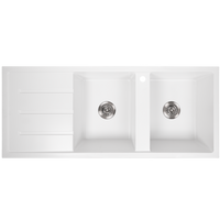 Alma Darlene 1200x500 White Granite Left Drainboard Double Bowl Tap Landing Sink