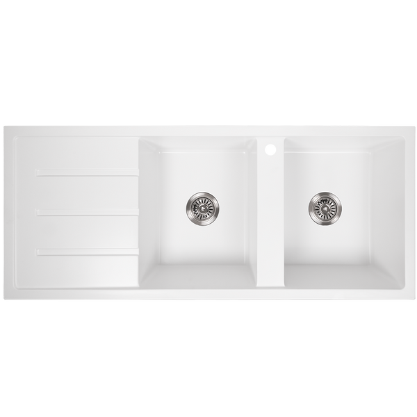 Alma Darlene 1200x500 White Granite Left Drainboard Double Bowl Tap Landing Sink