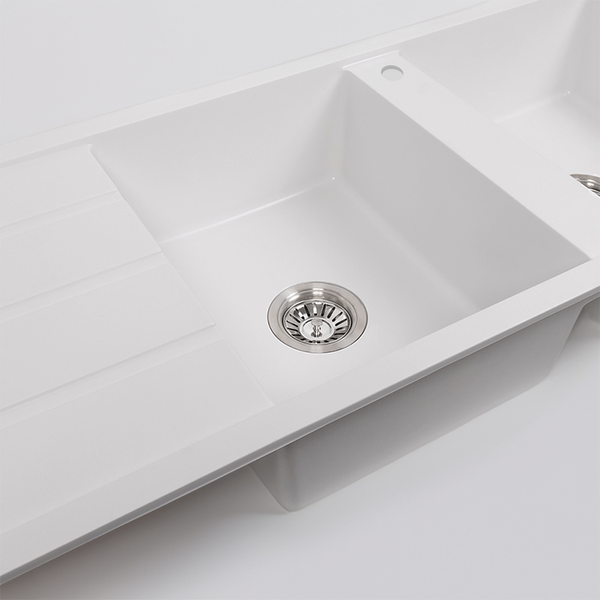 Alma Darlene 1200x500 White Granite Left Drainboard Double Bowl Tap Landing Sink