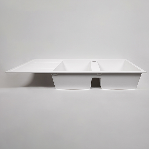 Alma Darlene 1200x500 White Granite Left Drainboard Double Bowl Tap Landing Sink