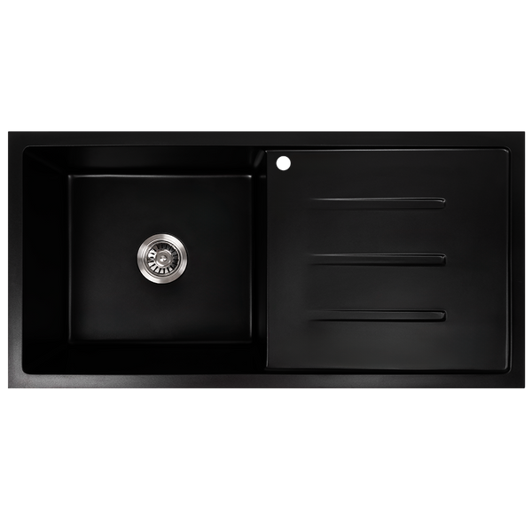 Alma Randall 1000x500 Black Granite Right Drainboard Single Bowl Tap Landing Sink