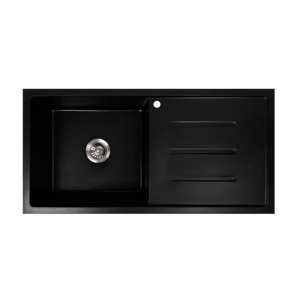 Alma Randall 1000x500 Black Granite Right Drainboard Single Bowl Tap Landing Sink