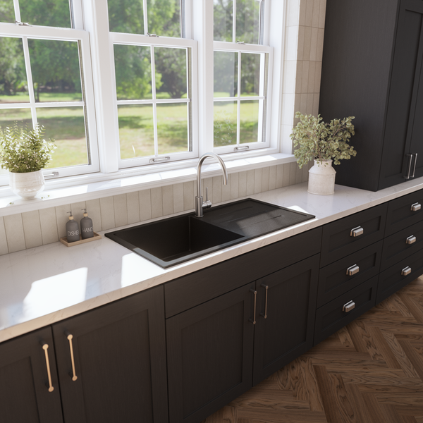 Alma Randall 1000x500 Black Granite Right Drainboard Single Bowl Tap Landing Sink