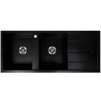 Alma Darlene 1200x500 Black Granite Right Drainboard Double Bowl Tap Landing Sink