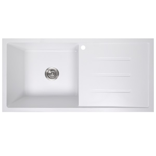 Alma Randall 1000x500 White Granite Right Drainboard Single Bowl Tap Landing Sink