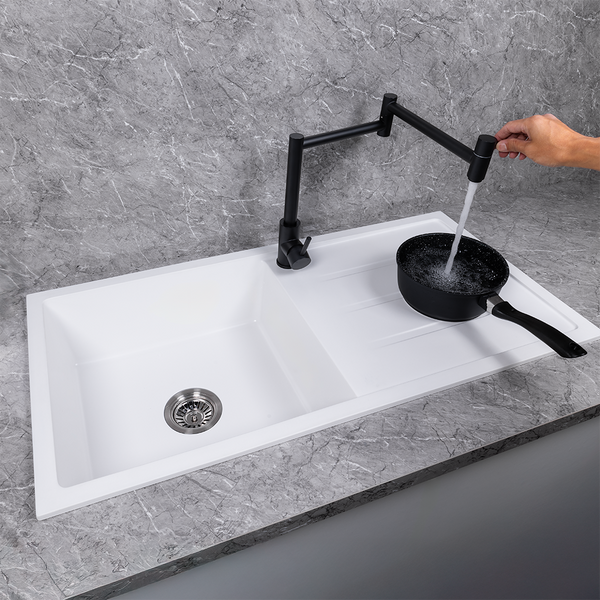 Alma Randall 1000x500 White Granite Right Drainboard Single Bowl Tap Landing Sink