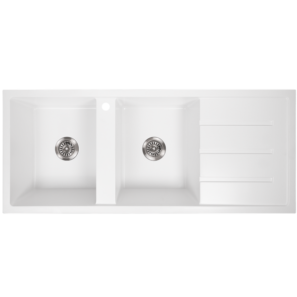 Alma Darlene 1200x500 White Granite Right Drainboard Double Bowl Tap Landing Sink
