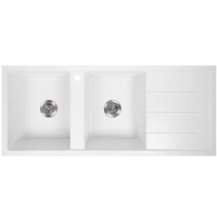 Alma Darlene 1200x500 White Granite Right Drainboard Double Bowl Tap Landing Sink