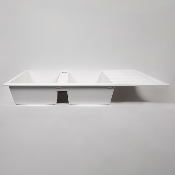Alma Darlene 1200x500 White Granite Right Drainboard Double Bowl Tap Landing Sink