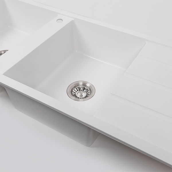 Alma Darlene 1200x500 White Granite Right Drainboard Double Bowl Tap Landing Sink